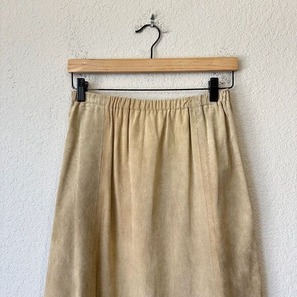 RICKY NELL Skirt Tan Leather Elastic Waist A-Line Fringed Cowgirl NWOT - Picture 3 of 8